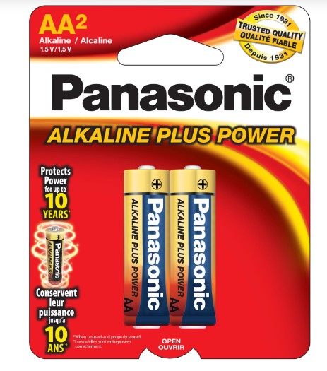 Panasonic AA Plus Power Alkaline Batteries, 2 Pack